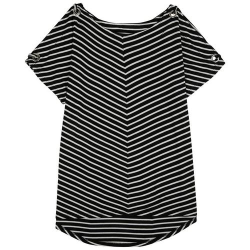 Cable & Gauge Womens Striped Grommet Short Sleeve