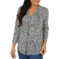 Cabel & Guage Womens Long Sleeve Print Inverted Pleat Top
