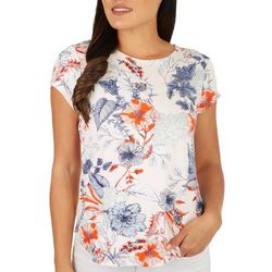 Cabe & Gauge Womens Floral Round Neck Short Sleeve Top