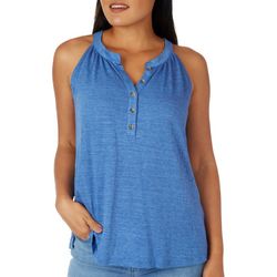 Cable & Gauge Womens Solid Split Neck Sleeveless Tank