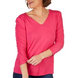 Cable & Gauge Womens Ruched 3/4 Sleeve Top