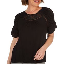 Cable & Gauge Womens Lace Peasent Short Sleeve Top