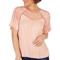Cable & Gauge Womens Lace Peasent Short Sleeve Top