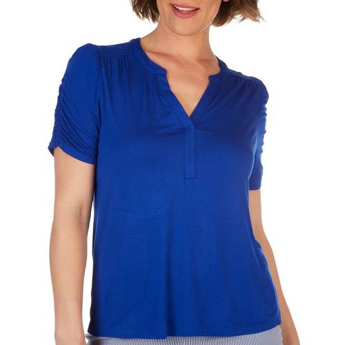 Cable & Gauge Womens Solid Henley Short Sleeve