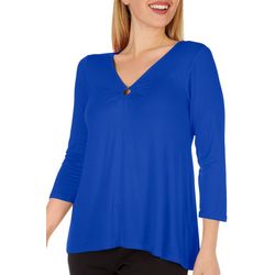 Cable & Gauge Womens Ring Keyhole 3/4 Sleeve Top