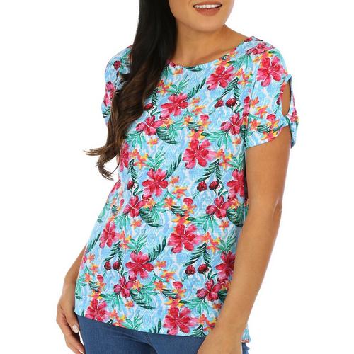 Island Collection Womens Tropical Print Short Sleeve Top