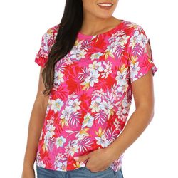 Island Collection Womens Floral Print Short Sleeve Top