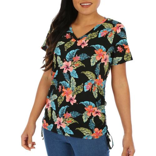 Island Collection Womens Tropical V-Neck Short Sleeve Top