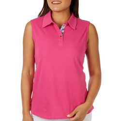 Stella Parker Womens Solid Collared Sleeveless Polo Top