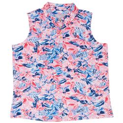 Stella Parker Womens Floral Collared Sleeveless Top