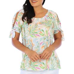 Island Collection Womens Floral Print Short Sleeve Top