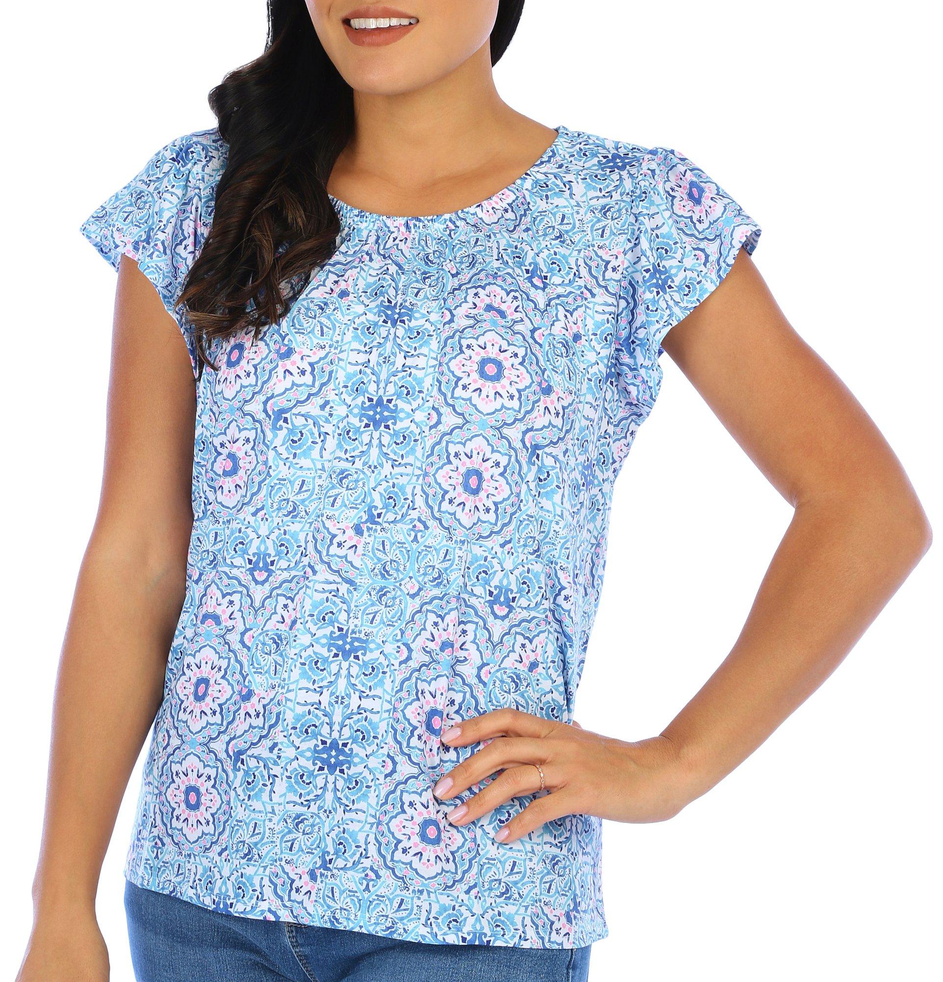 Island Collection Womens Print Short Sleeve Top