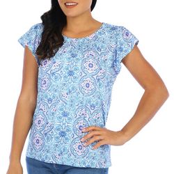Island Collection Womens Print Short Sleeve Top