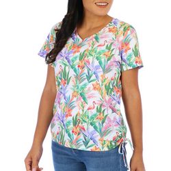 Island Collection Womens Tropical V-Neck Short Sleeve Top