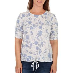 Como Blu Womens Floral Tie Front Lace Short Sleeve Top