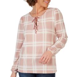 Womens Print Lace Up 3/4 Sleeve Top