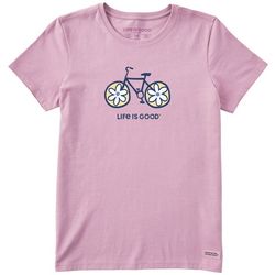 Life Is Good Womens Flower Wheel Bicycle Short Sleeve Tee