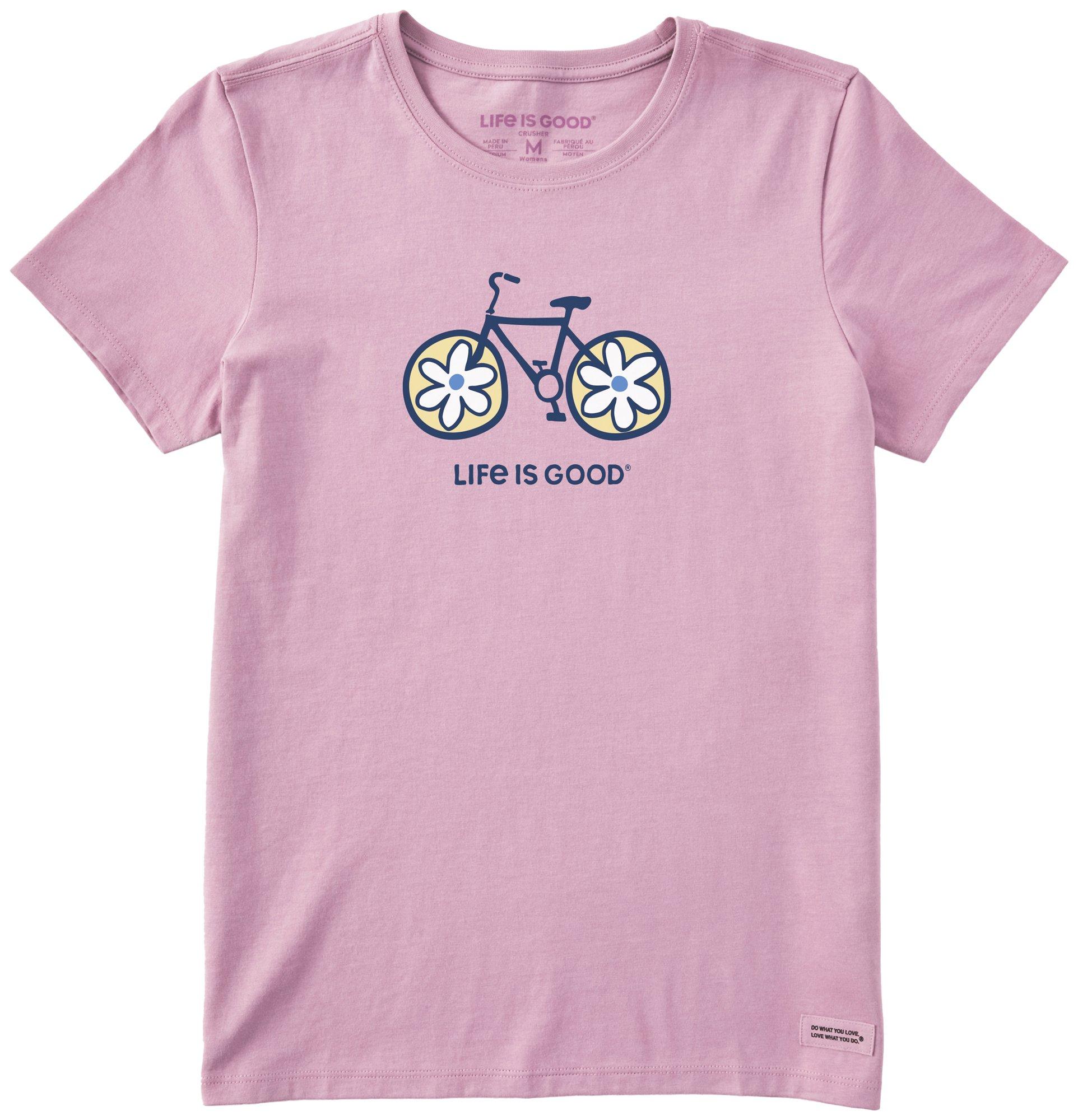 Womens Flower Wheel Bicycle Short Sleeve Tee
