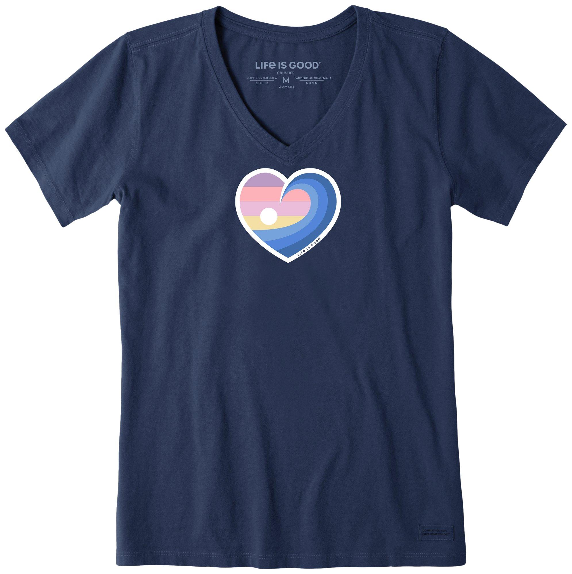 Womens Surf Heart V-Neck T-Shirt