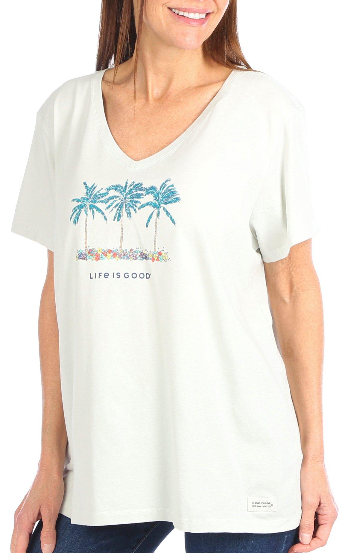 Life Is Good Womens Palm Flowers Short Sleeve