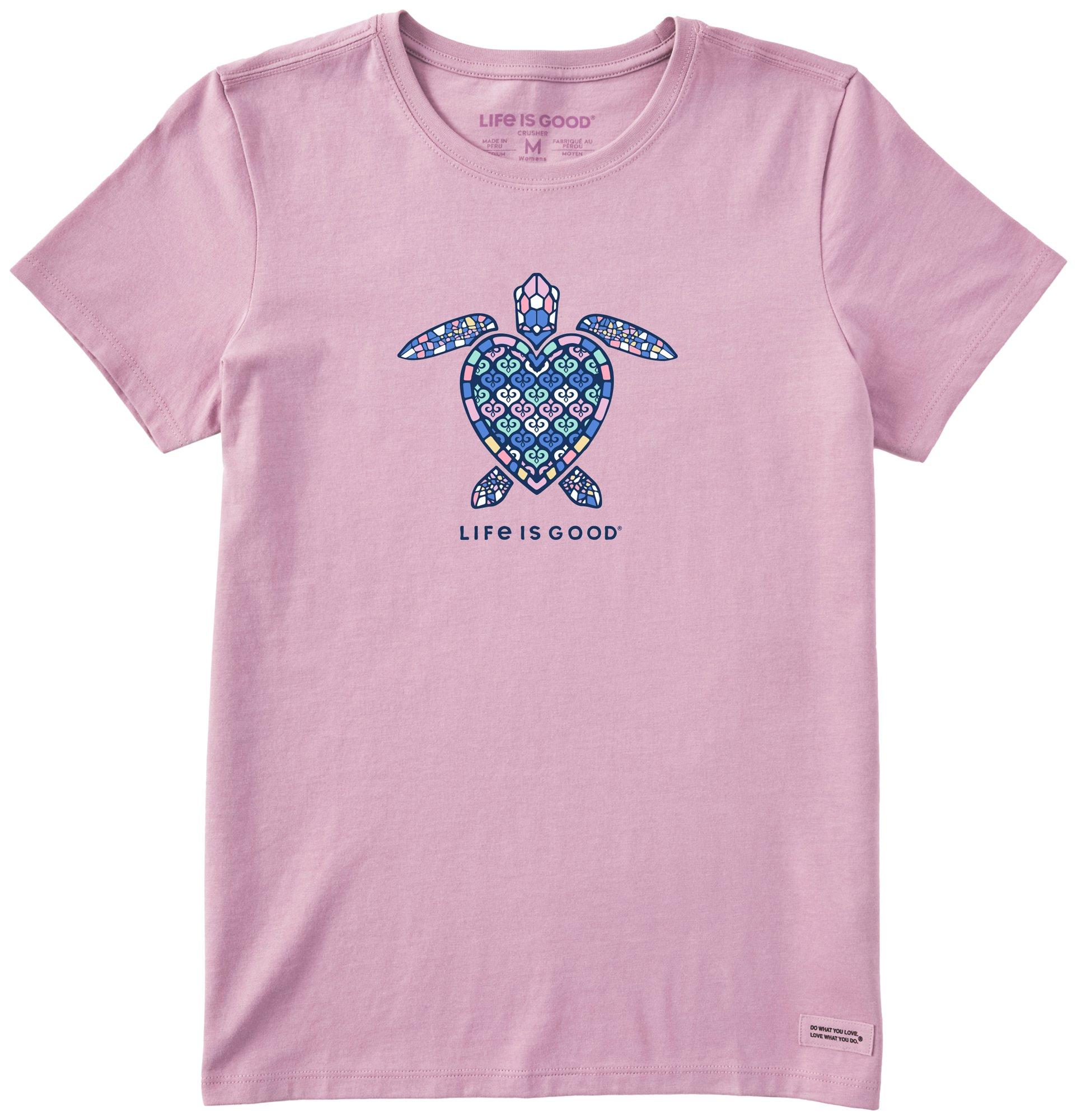 Womens Heart Turtle Crew Neck T-Shirt