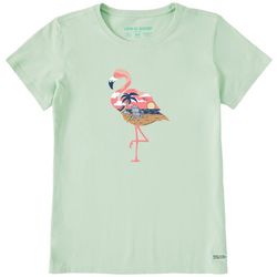 Life Is Good Womens Flamingo Beach Round Neck T-Shirt
