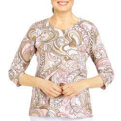 Alfred Dunner Womens Abstract Swirl 3/4 Sleeve Top