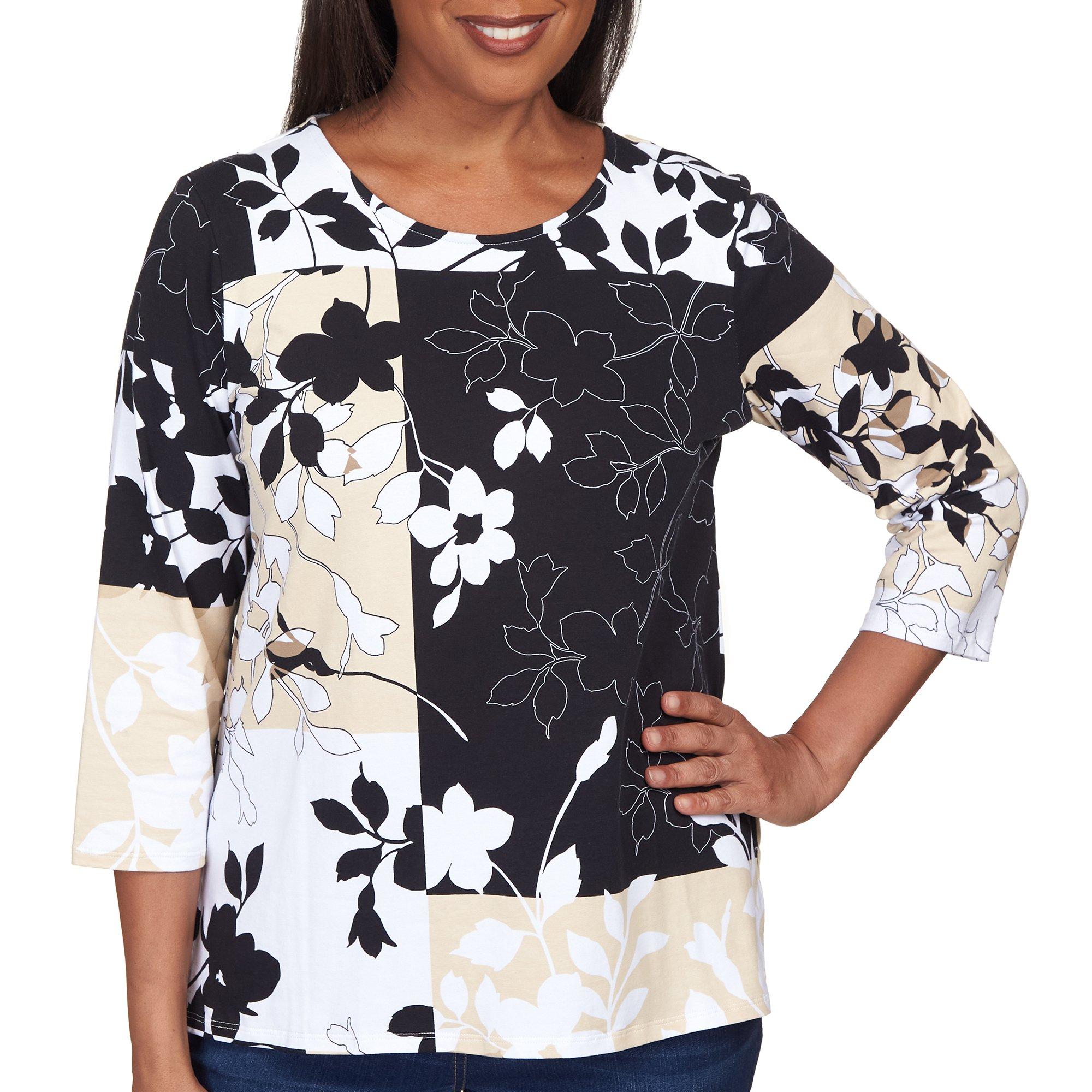 Alfred Dunner Womens Floral Print Round Neck 3/4