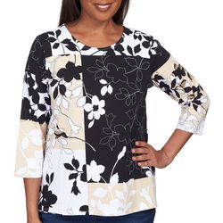 Alfred Dunner Womens Floral Print Round Neck 3/4 Sleeve Top