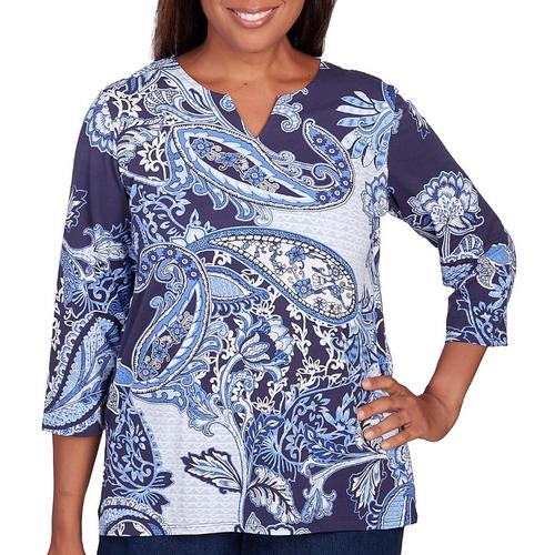 Alfred Dunner Womens Paisley 3/4 Sleeve Studio Top