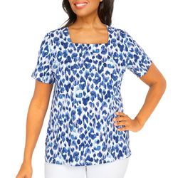 Alfred Dunner Womens Print Square Studio Short Sleeve Top