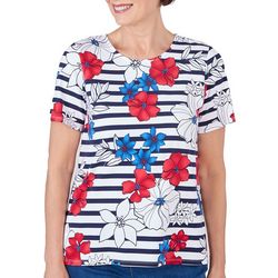 Alfred Dunner Womens Americana Floral Short Sleeve Top