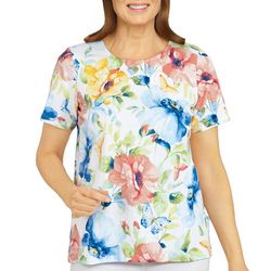Alfred Dunner Womens Floral Print Short Sleeve Top