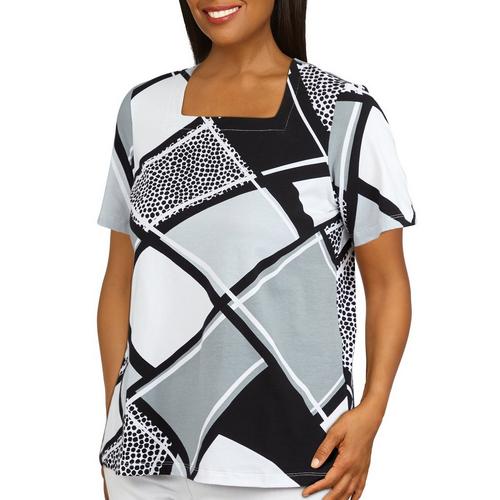 Alfred Dunner Womens Print Square Neck Short Sleeve