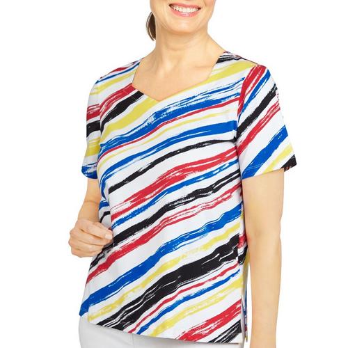 Alfred Dunner Womens Striped Studio Short Sleeve Top