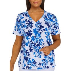 Alfred Dunner Womens Floral Print Studio Short Sleeve Top