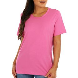 Coral Bay Womens Solid Short Sleeve Scoop Top