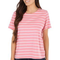 Coral Bay Womens Striped Wide Scoop Short Sleeve Top