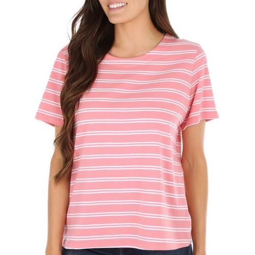 Coral Bay Womens Striped Wide Scoop Short Sleeve