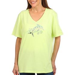 Womens Jeweled Dolphin Short Sleeve Top
