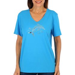 Coral Bay Womens Jeweled Dolphin Short Sleeve Top