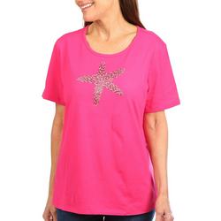 Womens Jeweled Starfish Short Sleeve Top