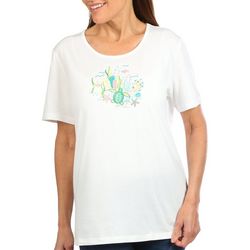 Coral Bay Womens Embroidered Reef Short Sleeve Top