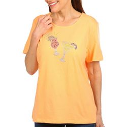 Coral Bay Womens Jeweled Cocktail Short Sleeve Top