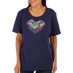 Womens Embroidered Palms Short Sleeve Crew Top