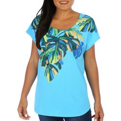 Coral Bay Womens Tropical Leaves Short Sleeve Top