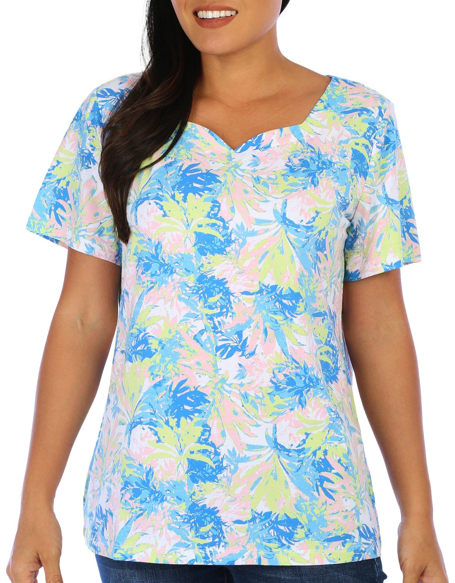 Coral Bay Womens Frond Sweetheart Neck Short Sleeve