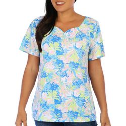 Coral Bay Womens Frond Sweetheart Neck Short Sleeve Top