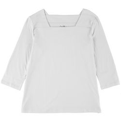 Coral Bay Womens Solid Square 3/4 Sleeve Top