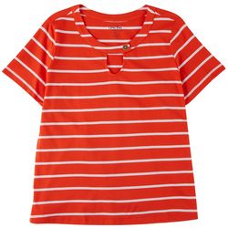 Coral Bay Womens Striped Button Keyhole Short Sleeve Top